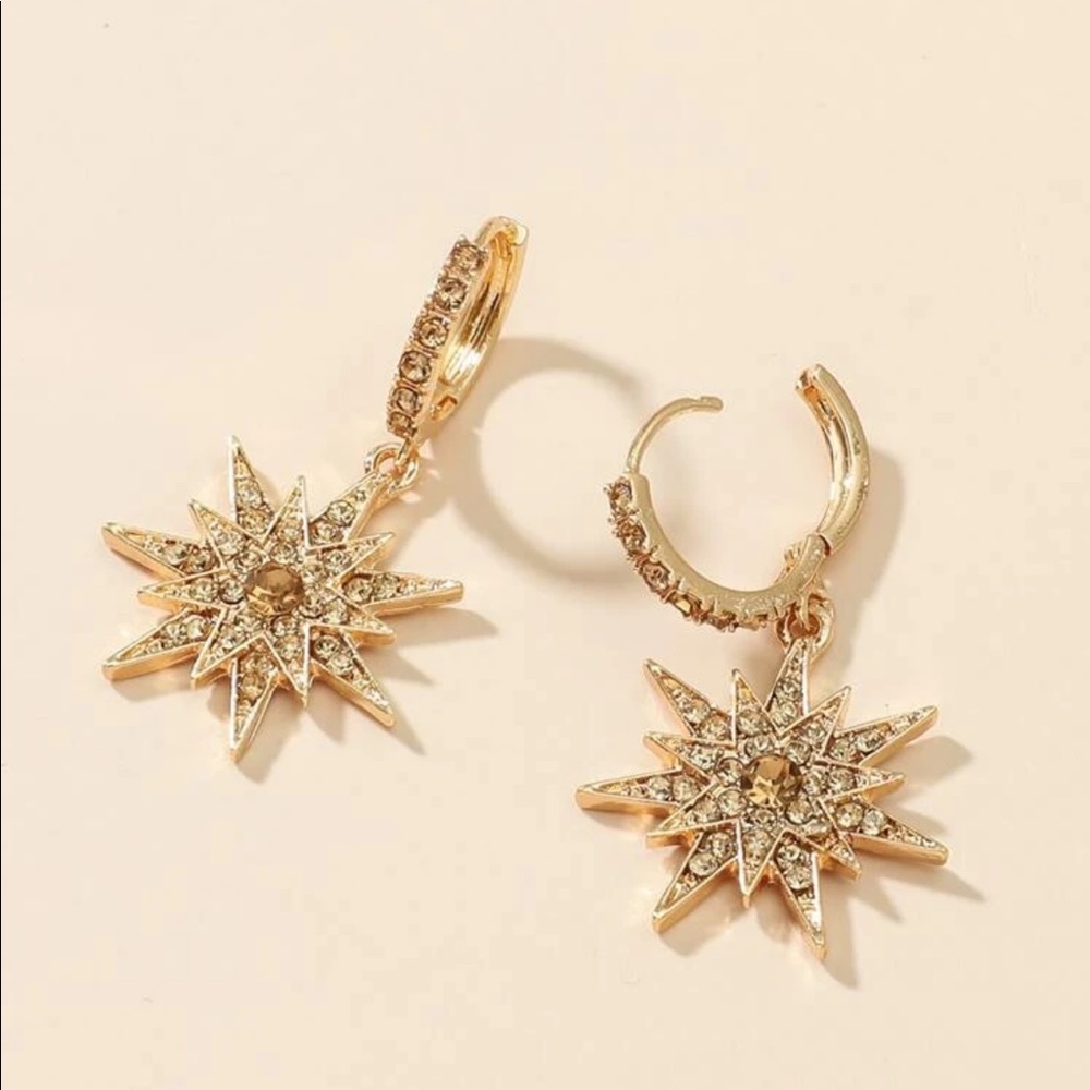 Starburst Rhinestone Hoop Earrings - Picture 4 of 10